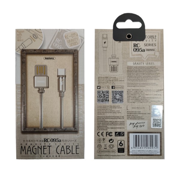 Магнітний кабель Remax RC-095a Gravity USB Type-C
