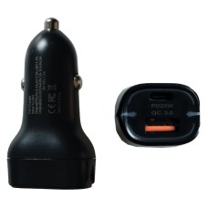Автомобильное зарядное устройство 20W 3.1A PD QC3.0 USB-C+USB-A Black