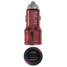 Автомобильное зарядное устройство 38W 4.8A PD QC3.0 USB-C+USB-A Metallic Red