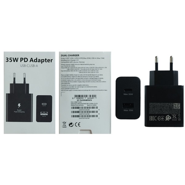 Мережевий зарядний пристрій EP-TA220 35W USB-C+USB-A Black PD